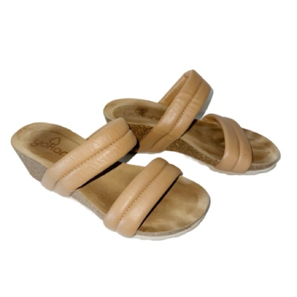 Yokono Wedge Sandal Tan Double Band Cushioned Made in Spain Sz 7.5 - Picture 2 of 9